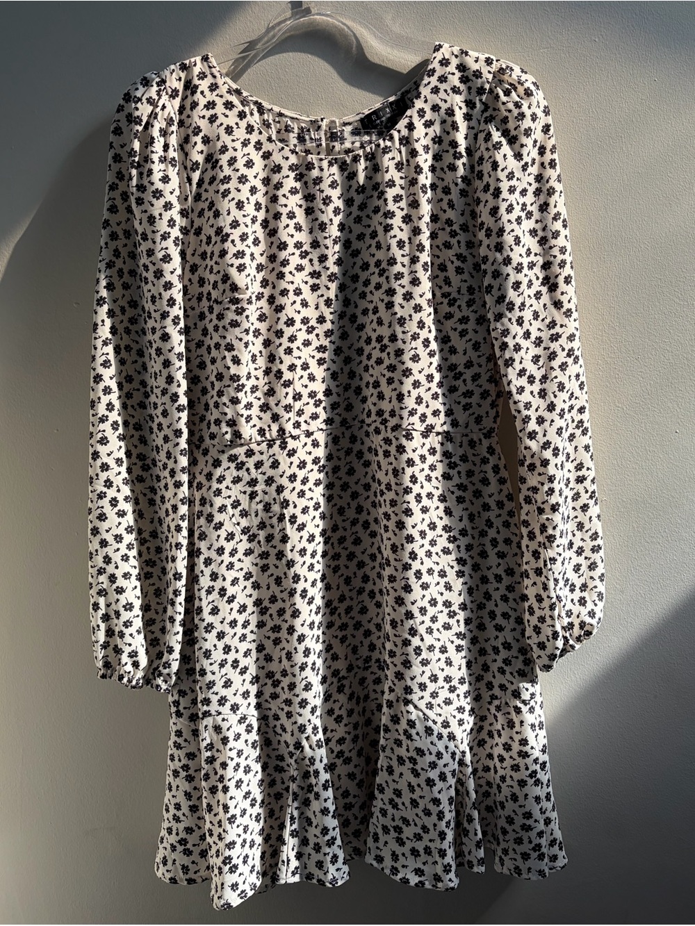Trixxi Black and White Long Sleeve Floral Fit and Flare Dress - Women’s Medium